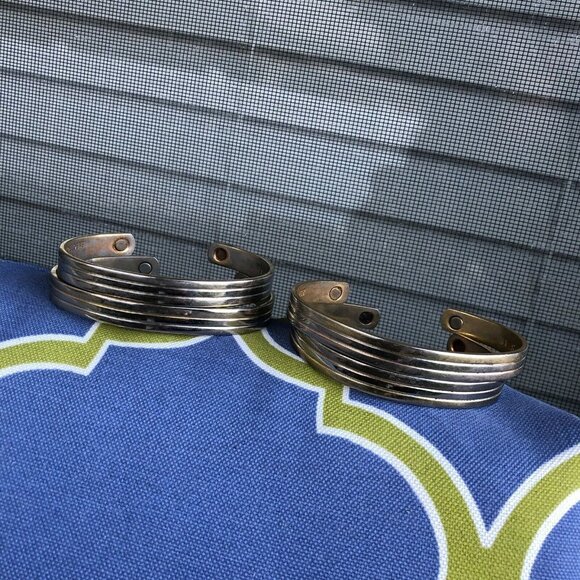 24k Electroplate GOLD Tone Cuff Bracelet Stack Set - Picture 2 of 9